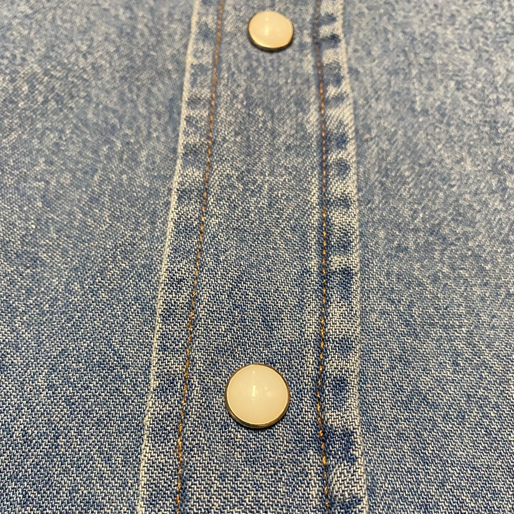 Wrangler Pearl Snap Button Down Long Sleeve Shirt Men’s L Blue Jean Casual Denim - Picture 6 of 10